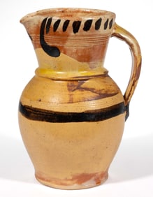 EXTREMELY RARE STRASBURG, SHENANDOAH VALLEY OF VIRGINIA DECORATED EARTHENWARE / REDWARE PITCHER