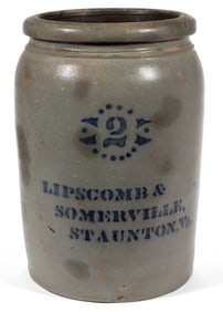 VIRGINIA MERCHANT'S STENCILED STONEWARE JAR