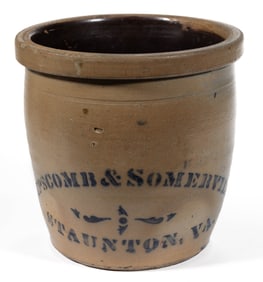 VIRGINIA MERCHANT'S STENCILED STONEWARE CROCK
