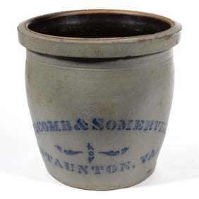 VIRGINIA MERCHANT'S STENCILED STONEWARE CROCK