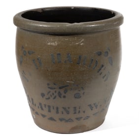 WEST VIRGINIA STENCILED STONEWARE CROCK