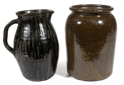 SIGNED "MEADERS" FAMILY, GEORGIA STONEWARE KITCHEN ARTICLES, LOT OF TWO