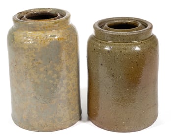 STAMPED "JOHN BELL", WAYNESBORO, PENNSYLVANIA STONEWARE CANNERS, LOT OF TWO