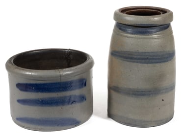WESTERN PENNSYLVANIA DECORATED STONEWARE ARTICLES, LOT OF TWO
