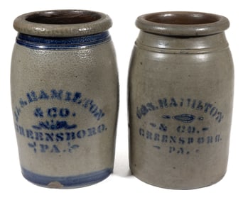 WESTERN PENNSYLVANIA STENCILED STONEWARE JARS, LOT OF TWO