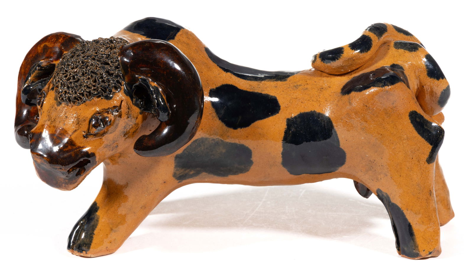SIGNED BILLY RAY HUSSEY (AMERICAN, B. 1955), NORTH CAROLINA EARTHENWARE / REDWARE BULL FIGURE (1 of 5)