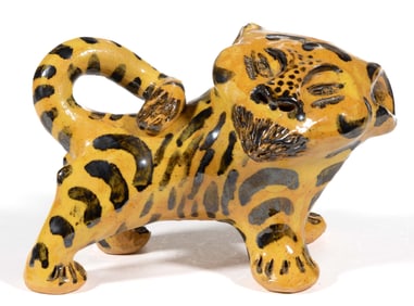 SIGNED BILLY RAY HUSSEY (AMERICAN, B. 1955), NORTH CAROLINA DECORATED EARTHENWARE / REDWARE TIGER