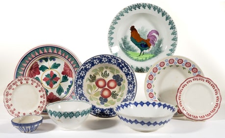 ASSORTED STICK SPATTER CERAMIC TABLE ARTICLES, LOT OF NINE