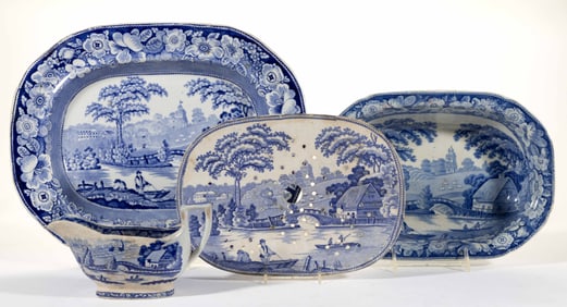 ENGLISH STAFFORDSHIRE TRANSFER-PRINTED "WILD ROSE" CERAMIC TABLE ARTICLES, LOT OF FOUR