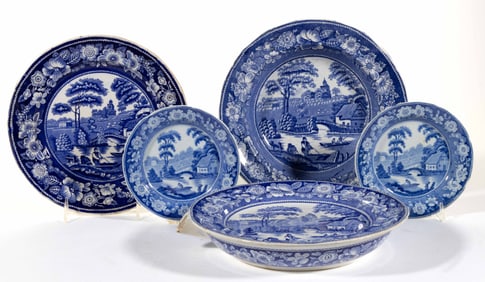 ENGLISH STAFFORDSHIRE TRANSFER-PRINTED "WILD ROSE" CERAMIC PLATES, LOT OF FIVE