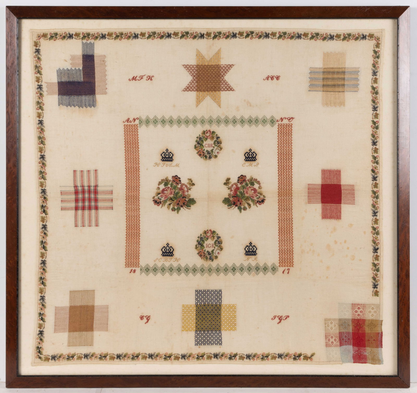 OPENBARE WERK- EN LEERSCHOOL, AMSTERDAM ATTRIBUTED, DUTCH DARNING NEEDLEWORK SAMPLER (1 of 4)