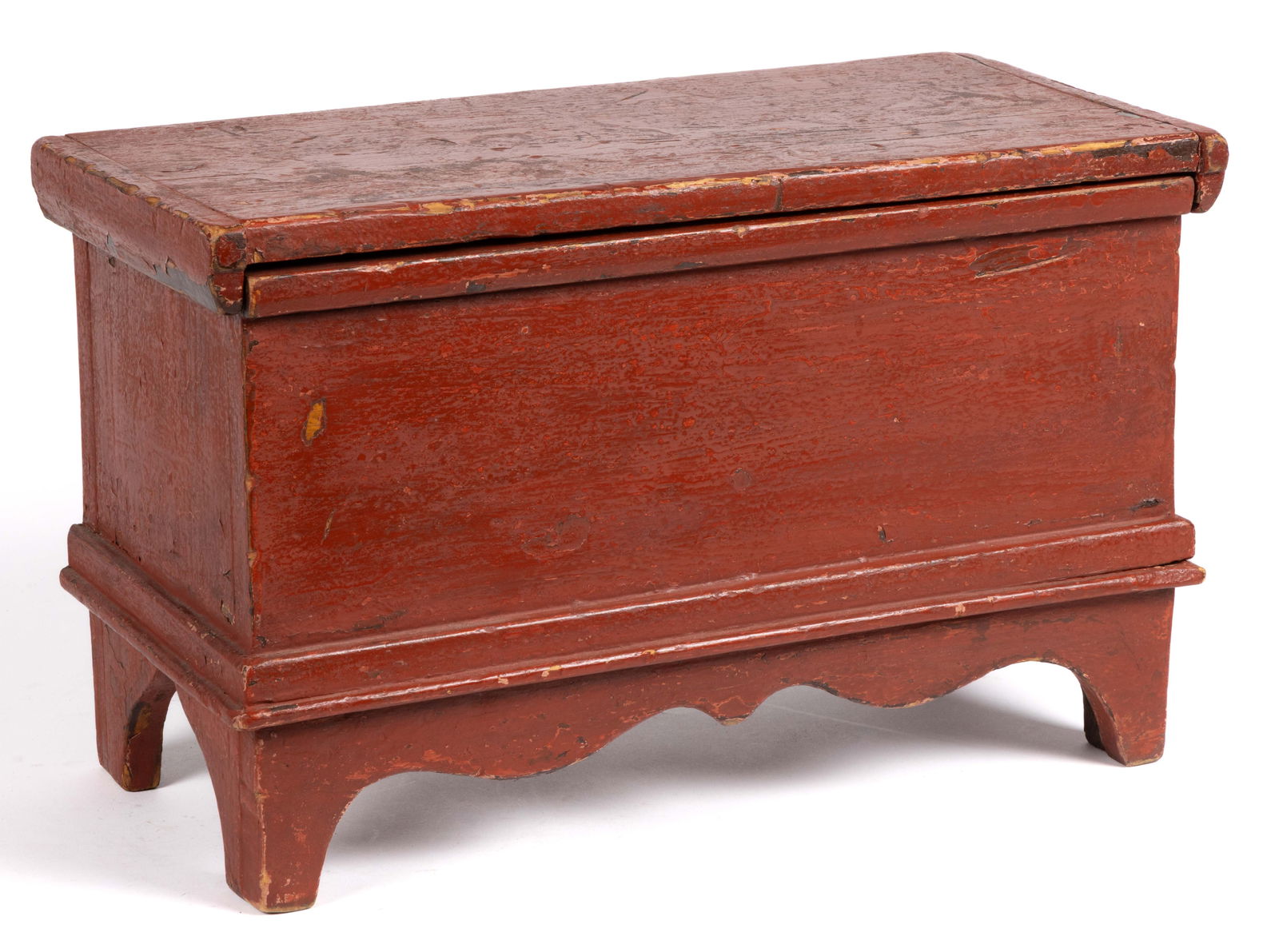 AMERICAN, PROBABLY NEW ENGLAND, PAINTED WHITE PINE MINIATURE BLANKET CHEST (1 of 7)