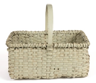 ROANOKE CO., VALLEY OF VIRGINIA, ATTRIBUTED, PAINTED STAVE-TYPE WOVEN-SPLINT MARKET BASKET