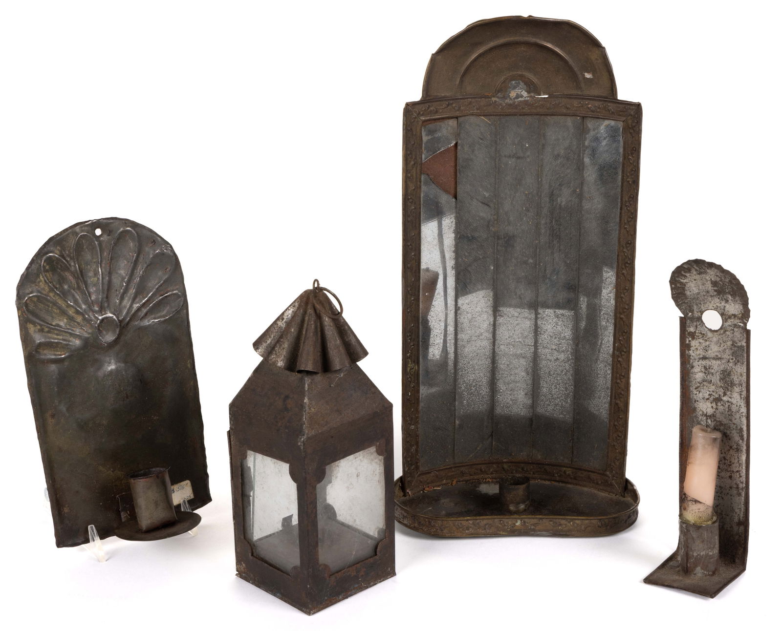 ASSORTED SHEET-IRON AND BRASS LIGHTING ARTICLES, LOT OF FOUR (1 of 2)
