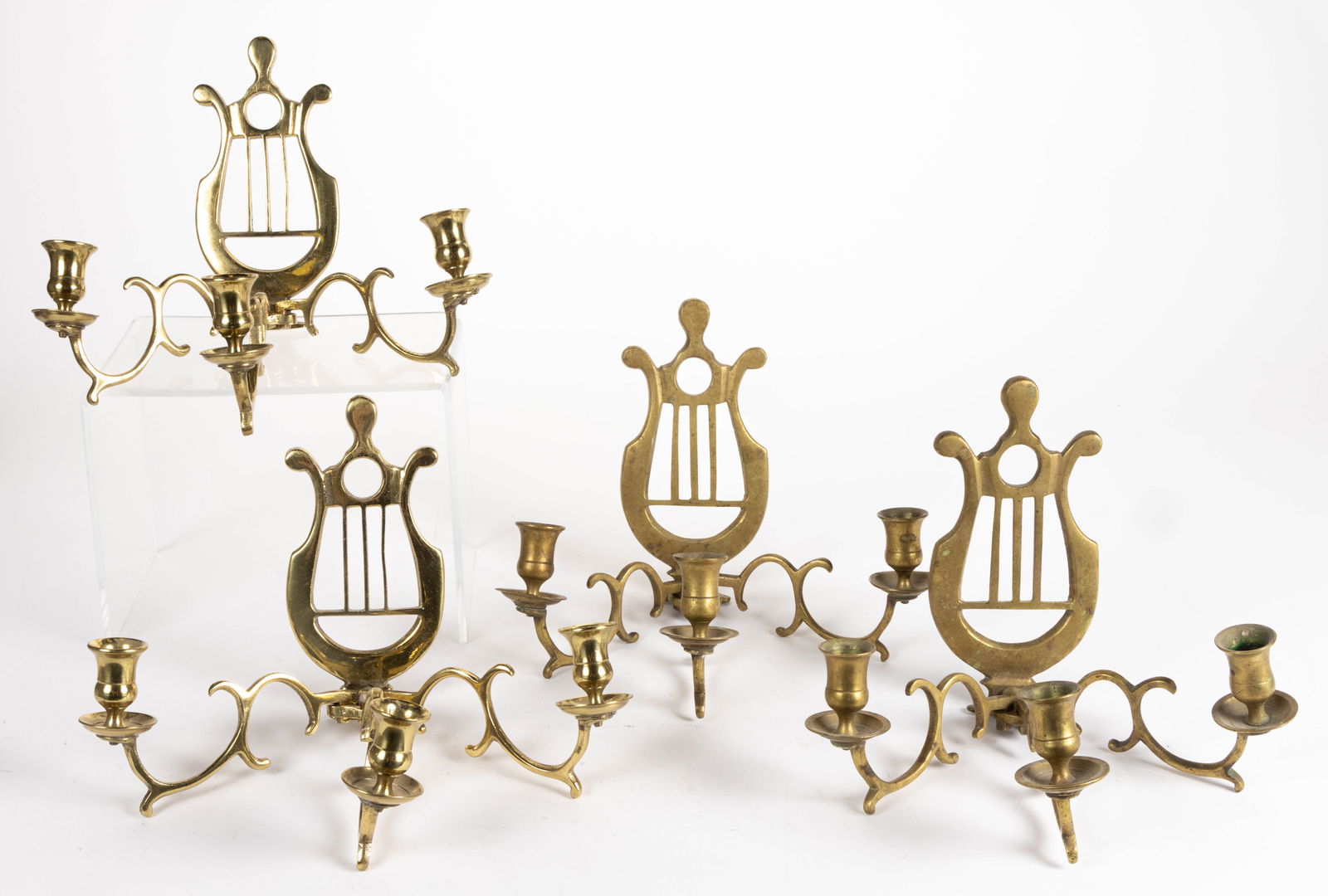 ASSORTED EUROPEAN / CONTINENTAL BRASS CANDLE SCONCES, LOT OF TWO PAIR (1 of 3)