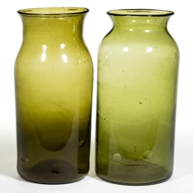FREE-BLOWN GLASS STORAGE JARS / UTILITY BOTTLES, LOT OF TWO
