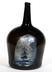 FREE-BLOWN AND PAINTED BLACK GLASS DEMIJOHN UTILITY BOTTLE