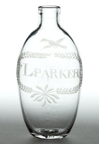 FREE-BLOWN AND ENGRAVED POCKET BOTTLE / FLASK