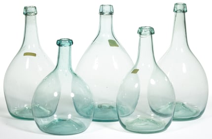 MIDWESTERN FREE-BLOWN UTILITY BOTTLES / FLASKS, LOT OF FIVE