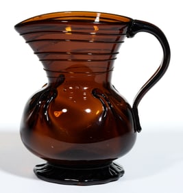 CLEVENGER BROTHERS FREE-BLOWN TYPE 1 LILYPAD-DECORATED JUG / WATER PITCHER