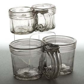 SPANISH FREE-BLOWN AND THREAD-DECORATED GLASS CRUET STANDS, LOT OF TWO