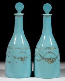 CONTINENTAL OPAQUE GLASS PAIR OF DECANTERS