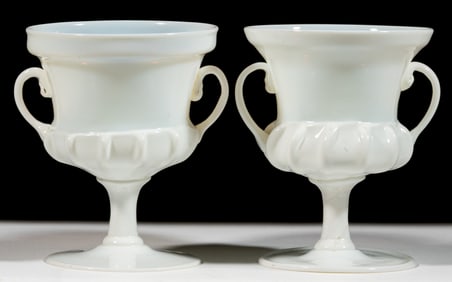 EUROPEAN VENETIAN-STYLE FREE-BLOWN PAIR OF DOUBLE-HANDLED GLASS VASES