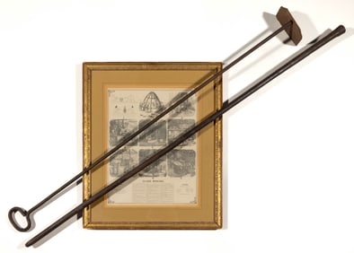 ANTIQUE GLASSMAKING TOOLS AND PRINT, LOT OF THREE