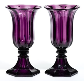 PRESSED AND PILLAR-MOLDED PAIR OF TULIP VASES