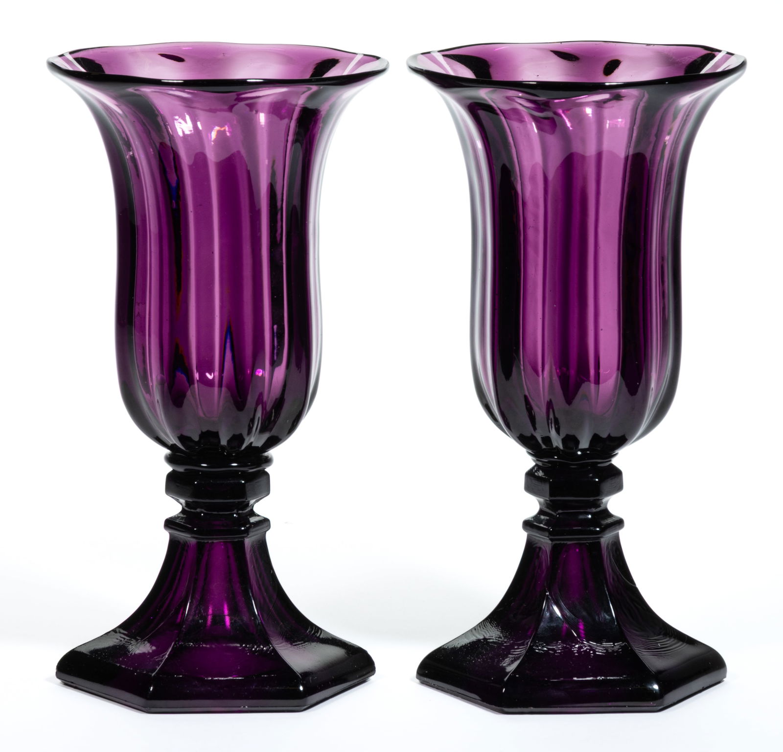 PRESSED AND PILLAR-MOLDED PAIR OF TULIP VASES