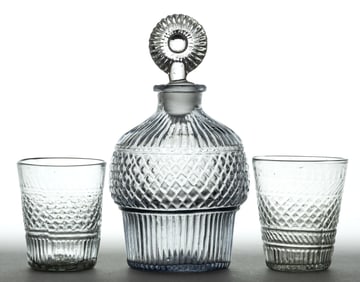 BLOWN-MOLDED THREE MOLD PINT CASTOR AND TUMBLERS, LOT OF THREE