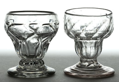 BLOWN-MOLDED DIAMOND-QUILT GLASS OPEN SALTS, LOT OF TWO