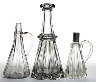 ASSORTED PILLAR-MOLED GLASS ARTICLES, LOT OF THREE