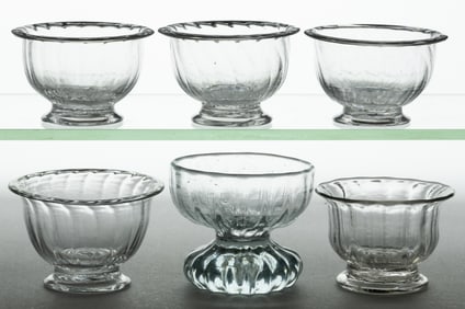 ASSORTED PATTERN-MOLDED FOOTED OPEN SALTS, LOT OF SIX