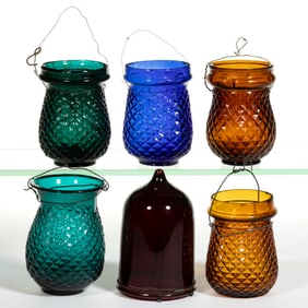 ASSORTED VICTORIAN BLOWN-MOLDED GLASS CHRISTMAS LIGHTS, LOT OF SIX