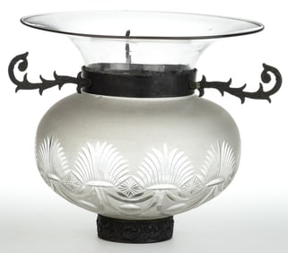 FREE BLOWN CUT AND ENGRAVED HANGING CANDLE / OIL HALL LAMP