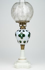 CUT OVERLAY QUATREFOIL KEROSENE STAND LAMP