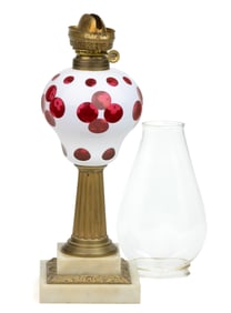CUT OVERLAY QUATREFOIL KEROSENE STAND LAMP