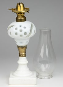 CUT OVERLAY FOLIAGE AND PUNTIES KEROSENE STAND LAMP