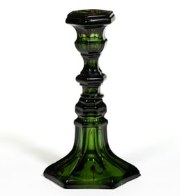 PRESSED HEXAGONAL GREEN AND RED CANDLESTICK