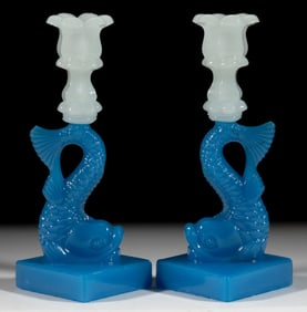 PRESSED DOLPHIN SINGLE-STEP PAIR OF CANDLESTICKS