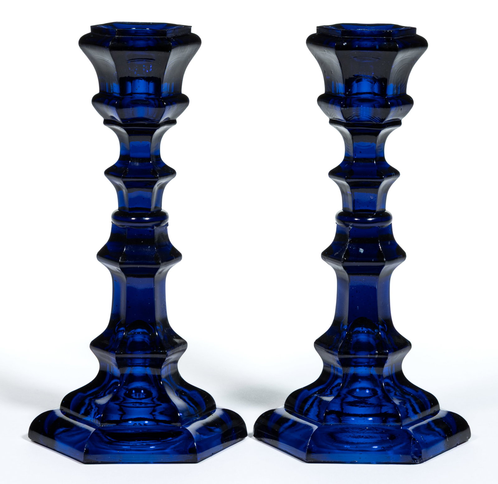 PRESSED HEXAGONAL PAIR OF CANDLESTICKS (1 of 1)