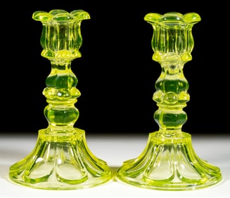 PRESSED PETAL AND LOOP CANDLESTICKS, PAIR