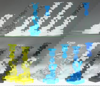 ASSORTED PRESSED DOLPHIN CANDLESTICKS, LOT OF 13