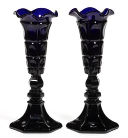 PRESSED FOUR-PRINTIE BLOCK PAIR OF VASES