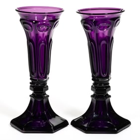 PRESSED HEXAGONAL CIRCLE AND ELLIPSE PAIR OF VASES