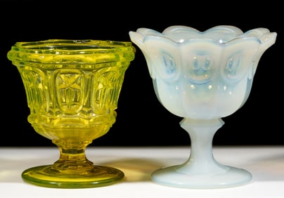 PRESSED GLASS SUGAR BASES, LOT OF TWO