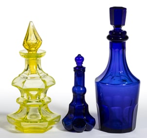 ASSORTED BLOWN-MOLDED GLASS BOTTLES, LOT OF THREE