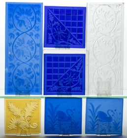 AMERICAN PRESSED GLASS WINDOW PANES, LOT OF SEVEN