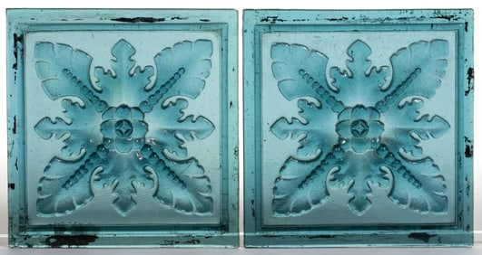 AMERICAN PRESSED GLASS WINDOW PANES / TILES, LOT OF TWO